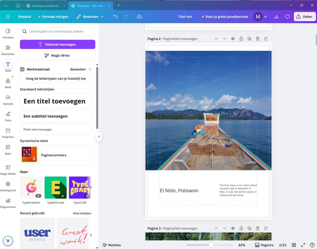 Boek opmaken Canva paginanummering canva