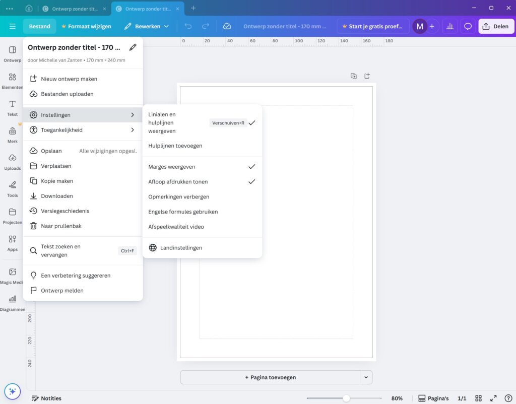 Canva boek maken - marges instellen